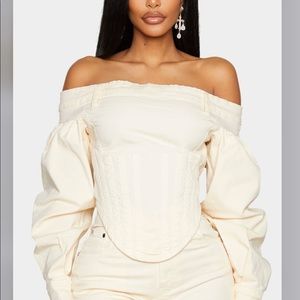 Pretty Little Thing Bardot Denim Corset Top